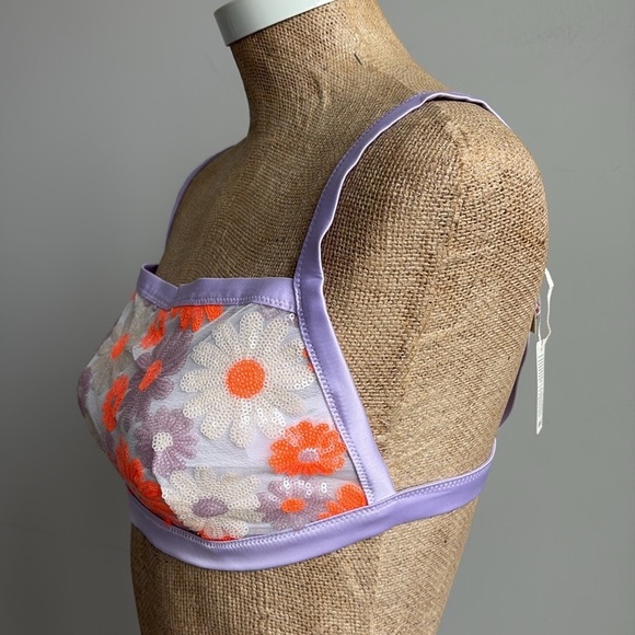 Aerie Sequin Floral Embroidery Bandeau Bra Large NEW! - Picture 6 of 8